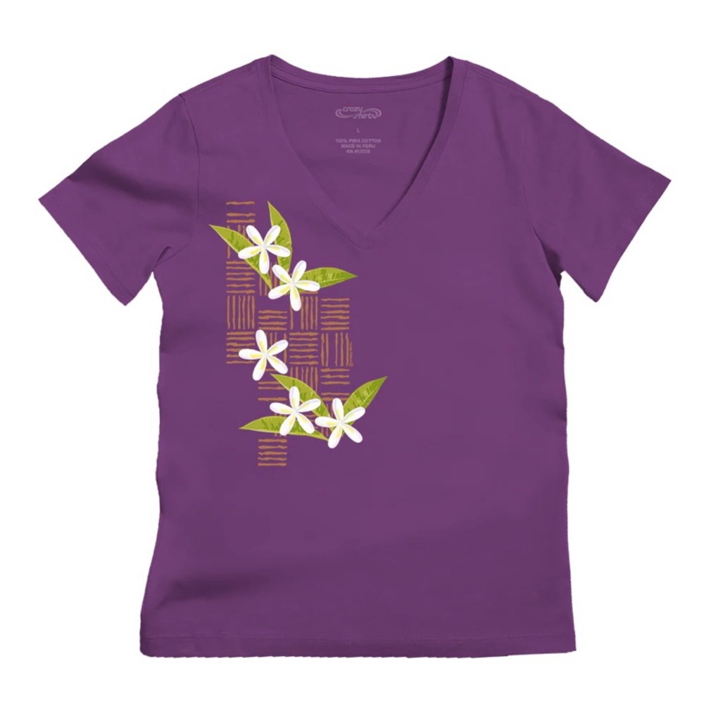 Crazy Shirts Plumeria Breeze Violet V-neck Tee L